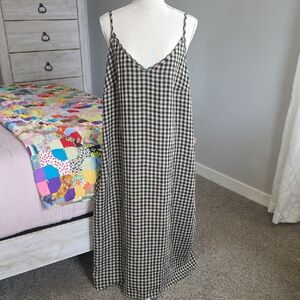 NotPerfectLinen LANGLEY-2 maxi slip linen dress Mid Sand Gingham Size: XL